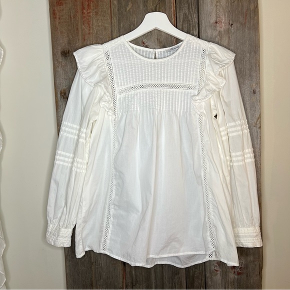 Madewell Kaisley Top Voile White Pin Tuck Ruffle Blouse small - Picture 3 of 13